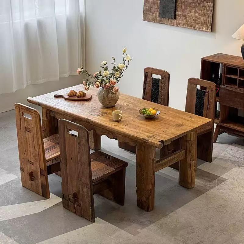 复古老榆木茶桌咖啡厅装饰办公咖啡桌老门板吧台泡茶阳台桌餐椅