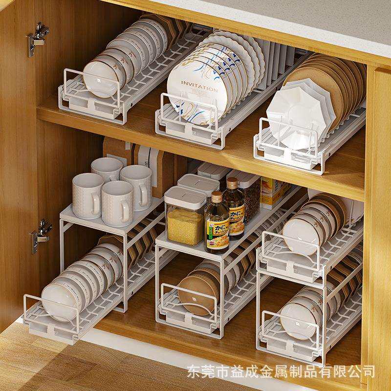下橱柜抽拉碗碟橱柜内置单层碗盘沥水厨房收纳碗柜晾放式放碗篮架
