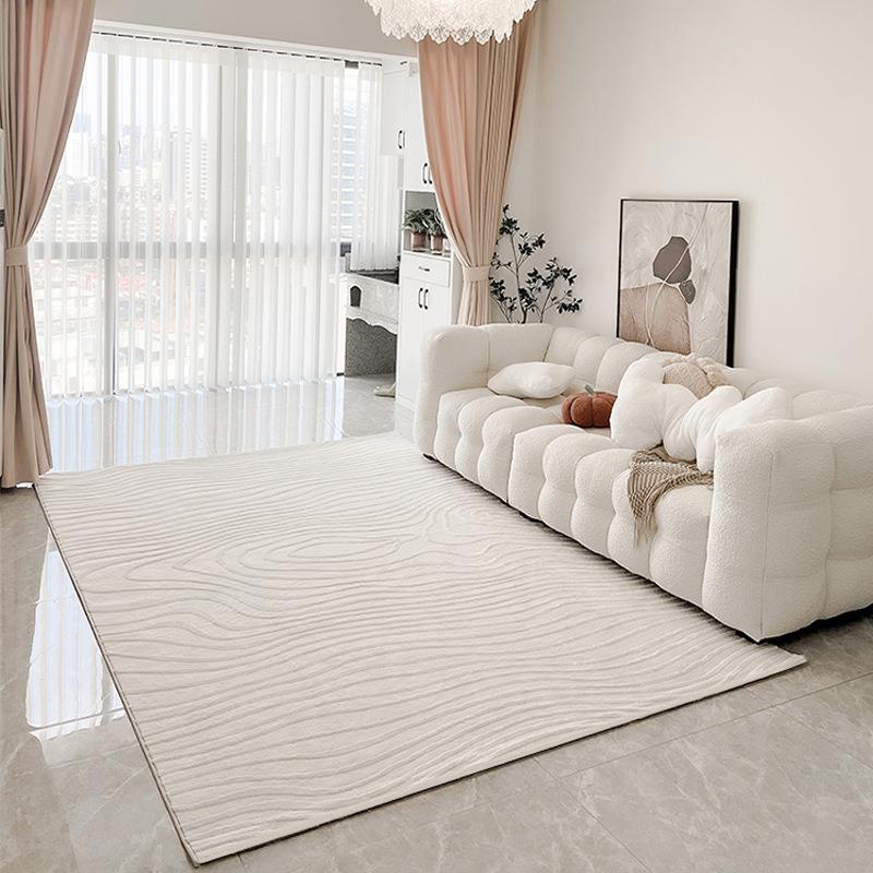 宇秀地毯2023客厅奶油风米白色现代简约沙发纯色条纹卧室地垫家用