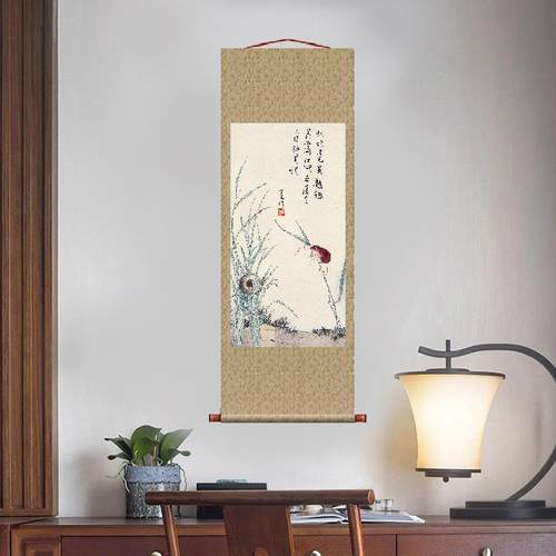 溥儒不作稻粱谋挂轴卷轴花鸟画名画复制品中式书房玄关挂画装饰画
