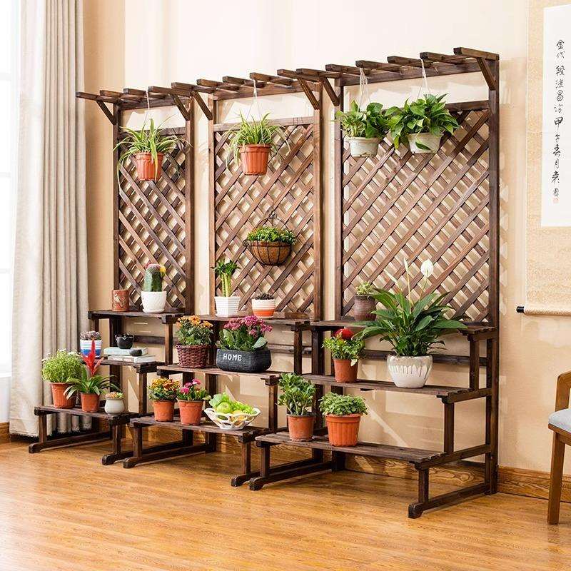 室内木制阳台阶梯花架实木质多层格栅绿萝吊兰挂花架子爬藤架
