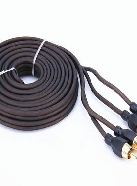 倚野狼车载音响功放改装线材RCA灰色金端子金属头纯铜音频线5M