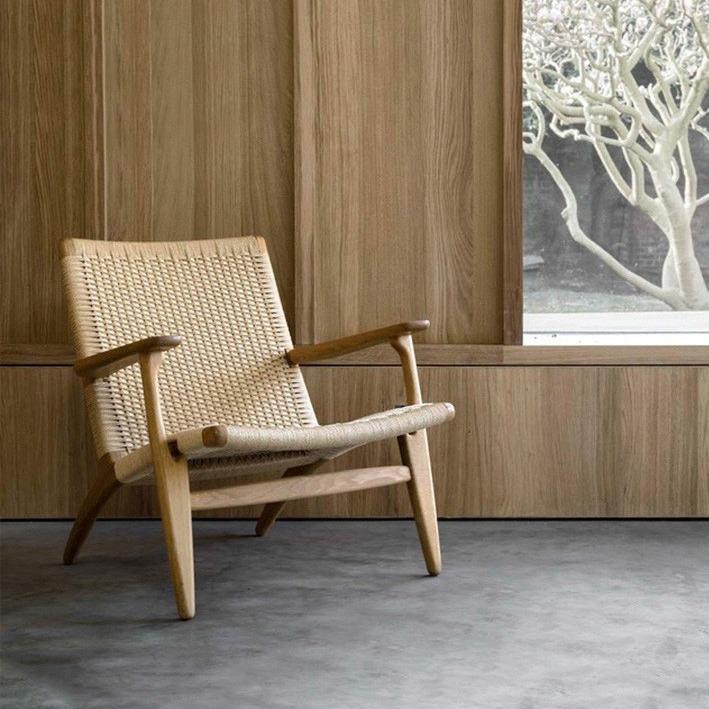 白蜡木克劳斯藤编椅阳台实木休闲椅子北欧单人沙发椅看书椅绳编