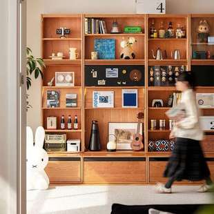 星木诺/青峰组合柜/实木卡座书柜一体整墙樱桃木家具储物柜展示柜