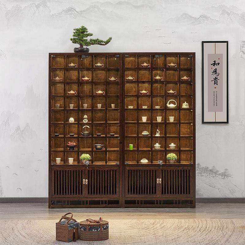 实木格子架紫砂壶玻璃展示架茶杯茶壶多宝阁新中式榆木建盏博古架,3C数码配件,USB灯,淘宝优惠券,粉丝福利购,淘宝优惠卷