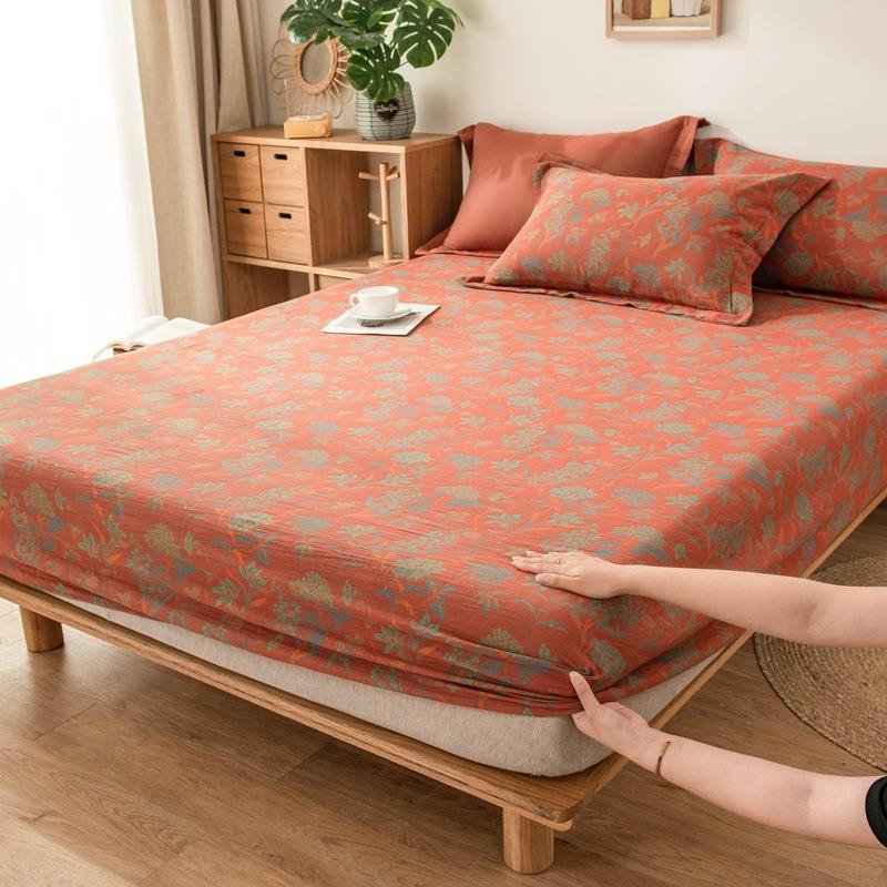 纯棉色织提花双层纱床笠单品全棉纱布床垫保护套床罩床套单件床品