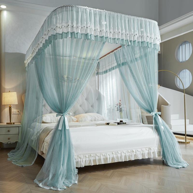 CB#2024新款U型轨道滑轮导轨蚊帐三开门家用加密宫廷落地蚊帐