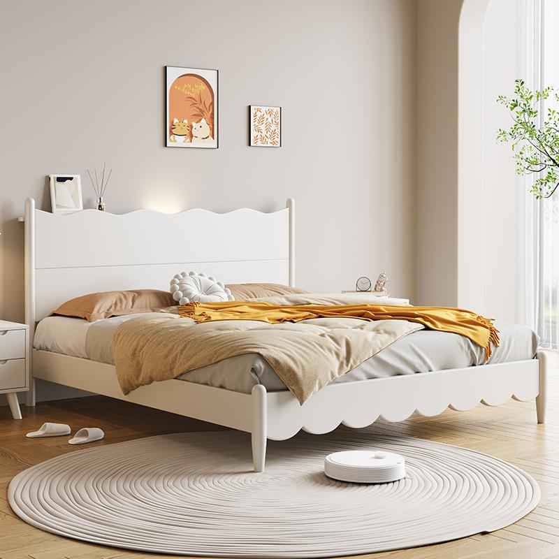 奶油风白色全实木床现代简约主卧1.8米双人床1.5m床卧室带储物床