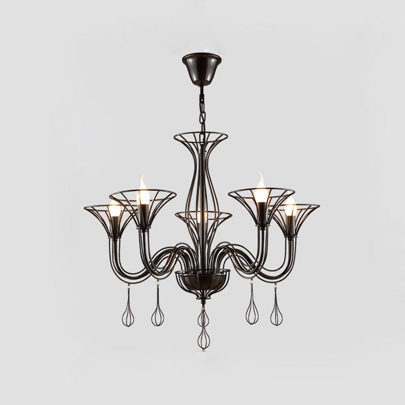 美式乡村吊灯led铁艺简约灯乡村工业风咖啡厅卧室餐厅蜡烛吊灯灯