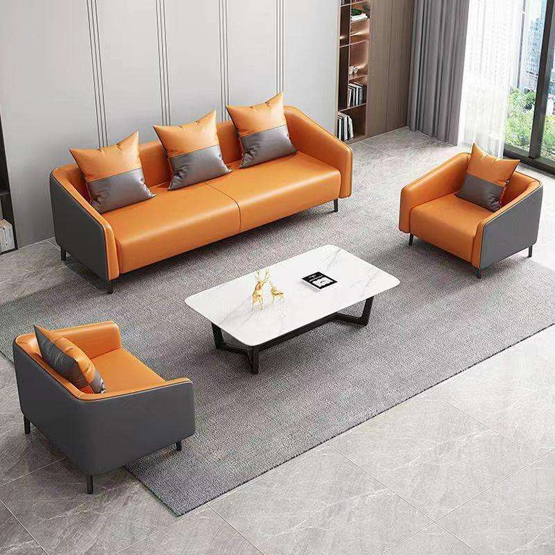 北欧办公沙发简约现代商务会客接待皮艺小户型办公室沙发茶几新款