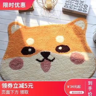 家用卫生间进门口吸水地毯 卡通秋田犬浴室地垫 动物卧室防滑脚垫