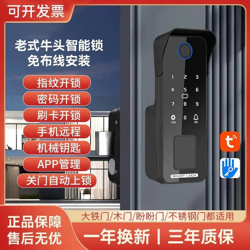 经世户外旧门老式牛头锁指纹密码智能锁防水防盗门锁铁门庭院门锁