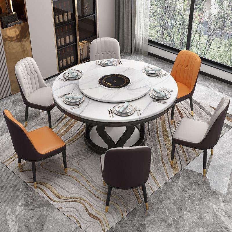 轻奢简约大理石圆桌实木餐桌带转盘家用饭桌圆形电磁炉餐桌椅组合,住宅家具,大理石餐桌,淘宝优惠券,粉丝福利购,淘宝优惠卷