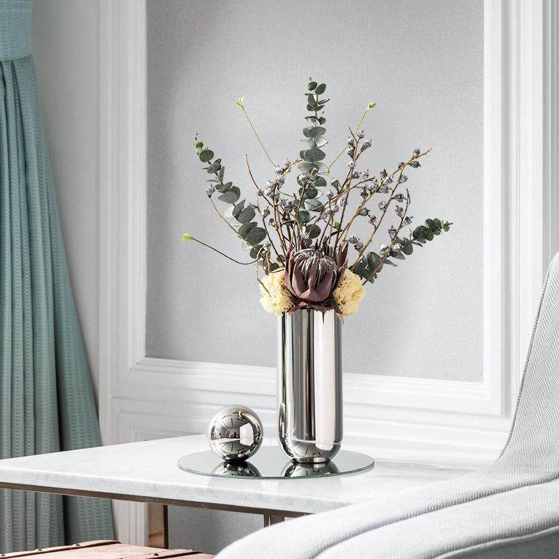现代轻奢不锈钢花瓶极简银色茶几花艺摆件售楼处北欧客厅软装饰品,家居饰品,餐桌花艺,淘宝优惠券,粉丝福利购,淘宝优惠卷