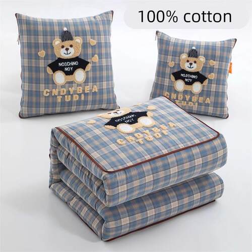 日本甄选全棉抱枕被子两用空调被汽车毯子靠垫被办公室靠枕沙发