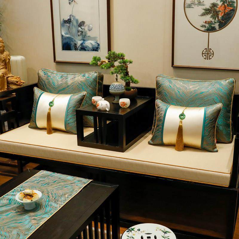 新中式沙发垫罗汉床红木家具实木坐垫套专用靠背垫定制五件套垫子