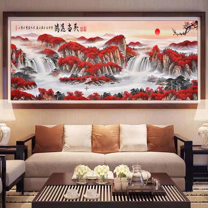 鸿运当头钻石画十字绣成品纯手工满钻新款客厅办公室山水风景挂画