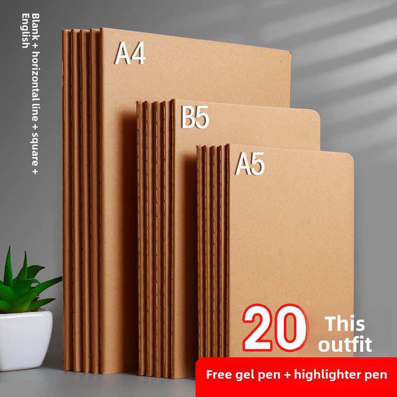 牛皮纸笔记本子A4简约大学生记事本横线英语方格空白练习本简约in