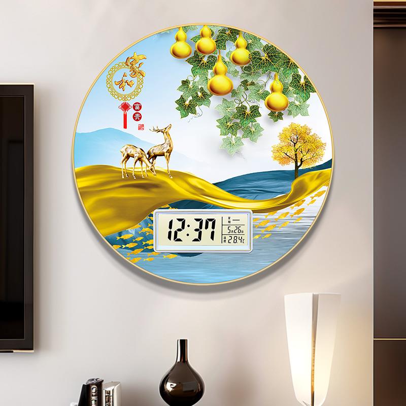 圆形装饰画万年历2025新款电子钟表挂钟客厅现代简约大气座钟座钟