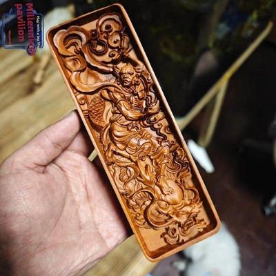 雷击枣木魁星点斗镇尺摆件浮雕令牌考试高考平安牌木雕把件无事牌