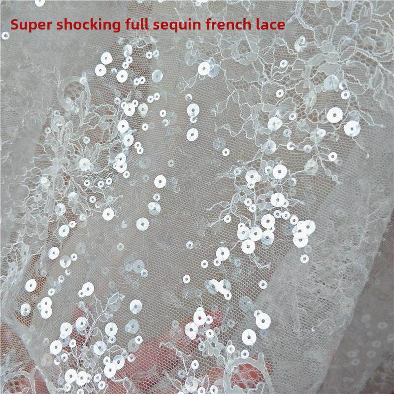 豪华新款亮片法国蕾丝面料布料婚纱打底童装裙子DIY制作材料辅料
