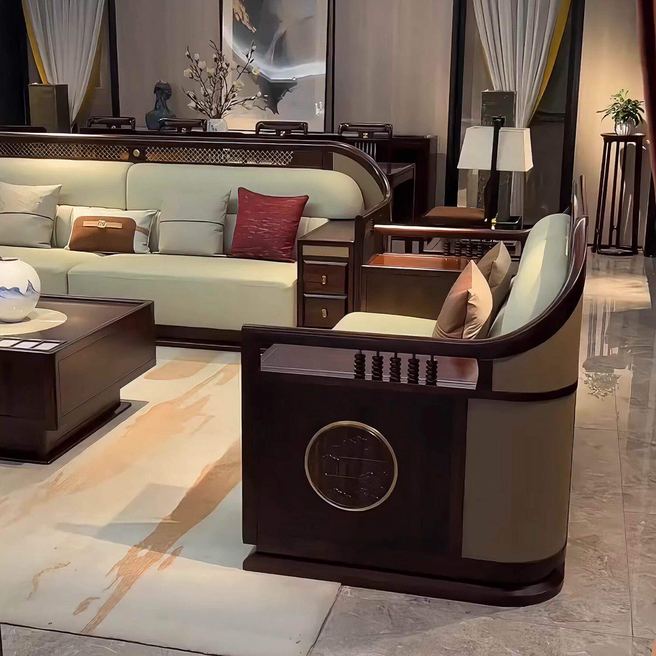 新中式乌金木真皮实木沙发2025新款小户型客厅家俱别墅高端定制