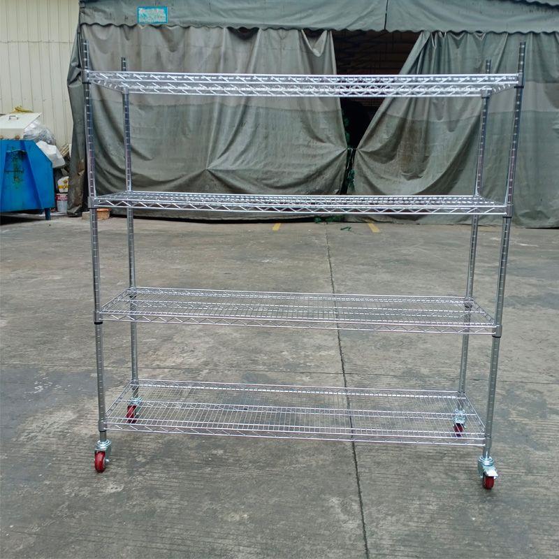 镀铬家用置物架移动线网带轮落地货架仓储阳台加厚简易三层摊摆摊