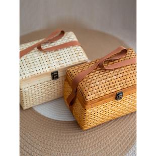中秋节竹编礼盒篮端午节收纳盒带盖子手提编织篮节假礼品包装竹篮
