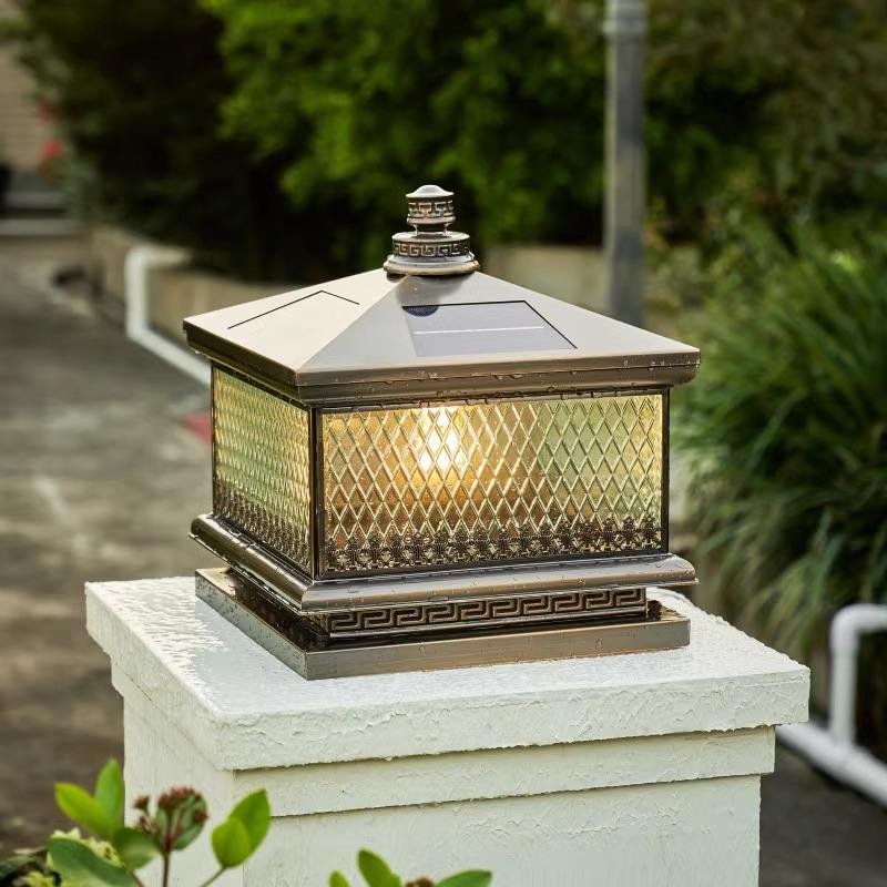 全铜太阳能柱头灯户外防水门柱灯简约别墅花园围墙灯大门口庭院灯