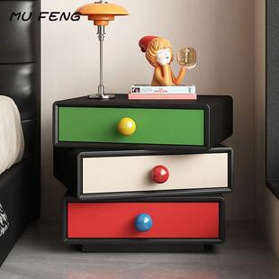 睦风多巴胺实木床头柜卧室旋转储物边柜可爱儿童风女孩收纳三斗柜