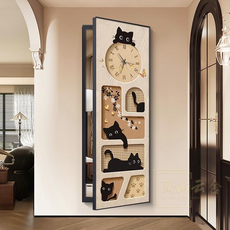 法式隐藏式全身镜装饰画翻开穿衣镜推拉可关闭中古风玄关钟表壁画