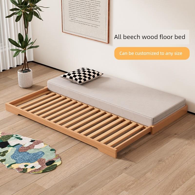 山毛榉蒙台梭利地板床女孩卧室可伸缩儿童地板床设备齐全的婴儿拼