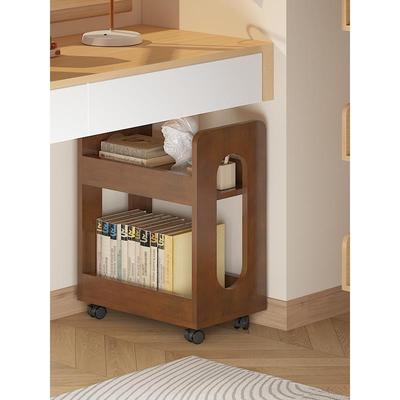 实木桌下多层书架移动书本架桌边储物置物架书包架边柜落地小推车