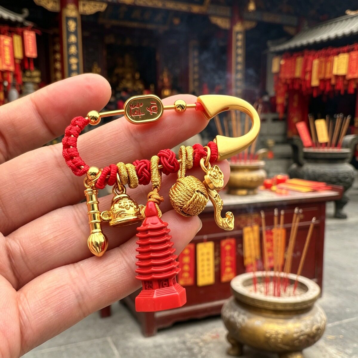 马年现货金色红绳压惊胸针
