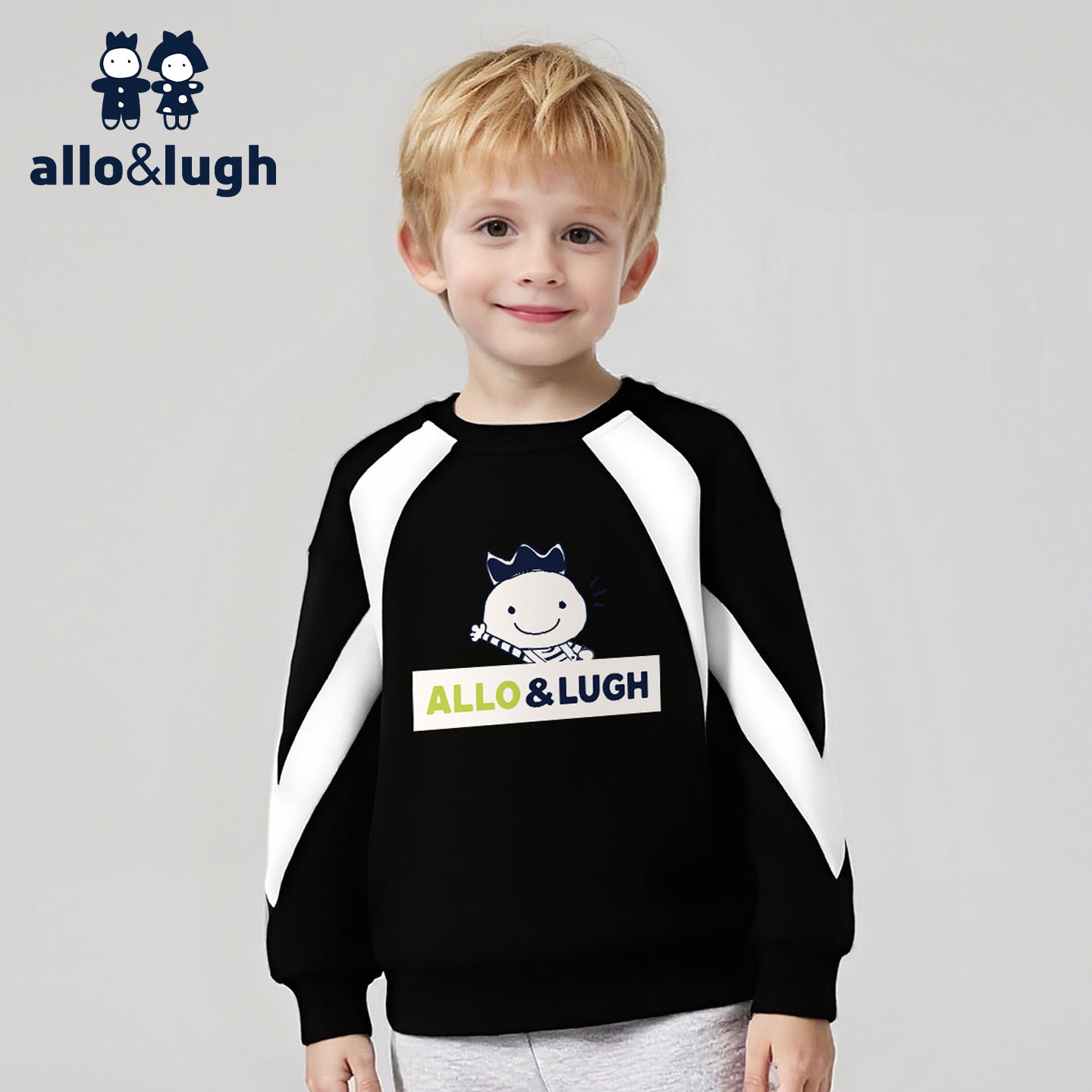 阿路和如美式拼接圆领卫衣男童款潮流秋冬新款宽松长袖男孩上衣