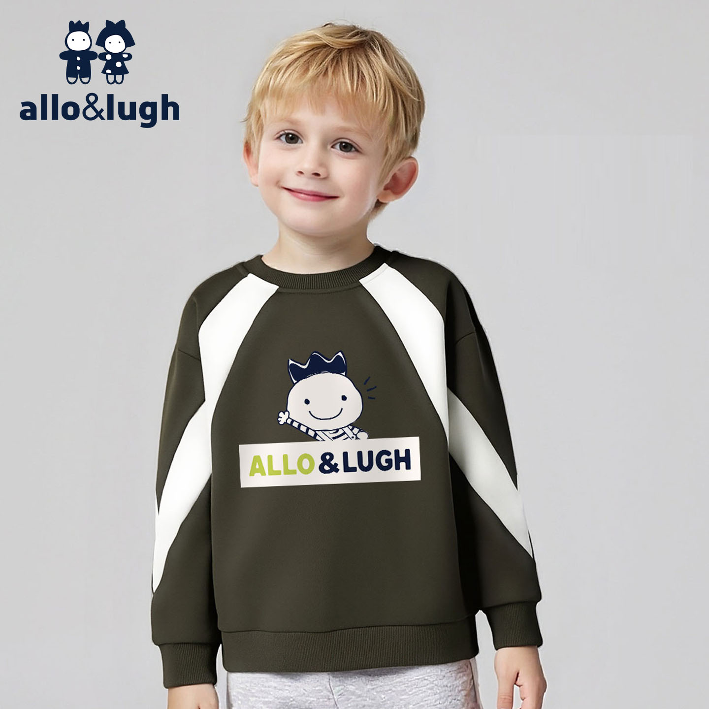 阿路和如美式拼接圆领卫衣男童款潮流秋冬新款宽松长袖男孩上衣