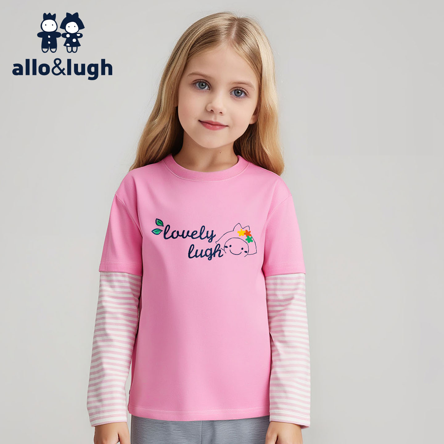 阿路和如童装男女童长袖t恤春秋款儿童落肩袖打底衫男孩洋气上衣