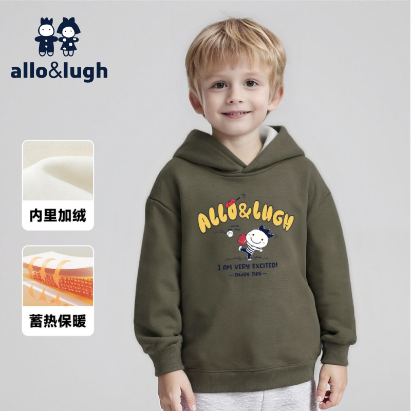 【蓄热加绒】阿路和如童装男童连帽卫衣2025秋冬儿童保暖上衣外套