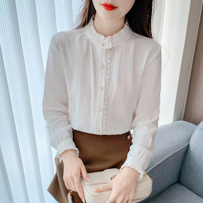 法式立领木耳边独特衬衫女秋季2025新款宽松百搭衬衣长袖洋气小衫