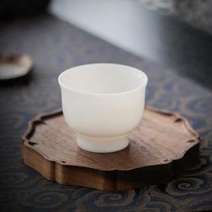 素塑羊脂玉素烧茶杯亚光冰种玉白瓷主人杯单杯品茗杯陶瓷功夫茶具