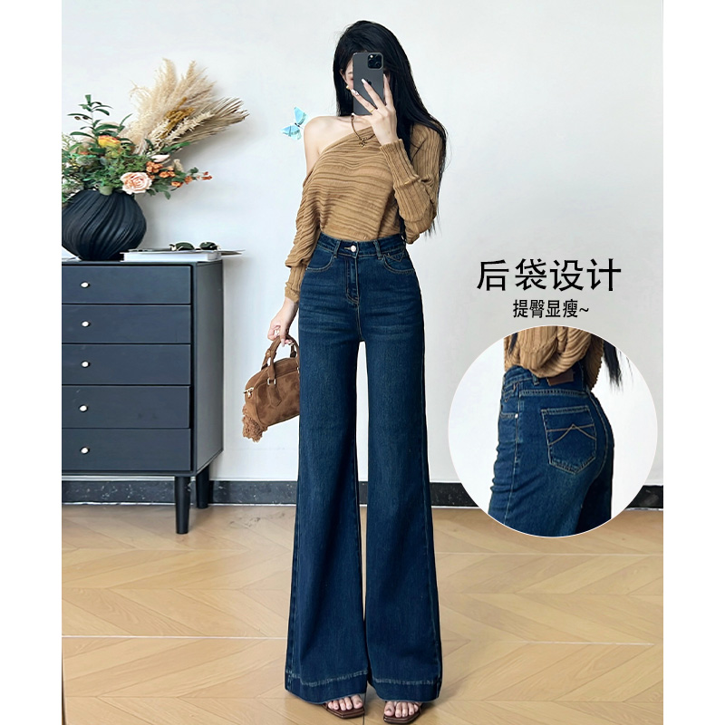 乔栈复古刺绣不贴腿微喇牛仔裤女2025秋冬新款高腰显瘦百搭喇叭裤