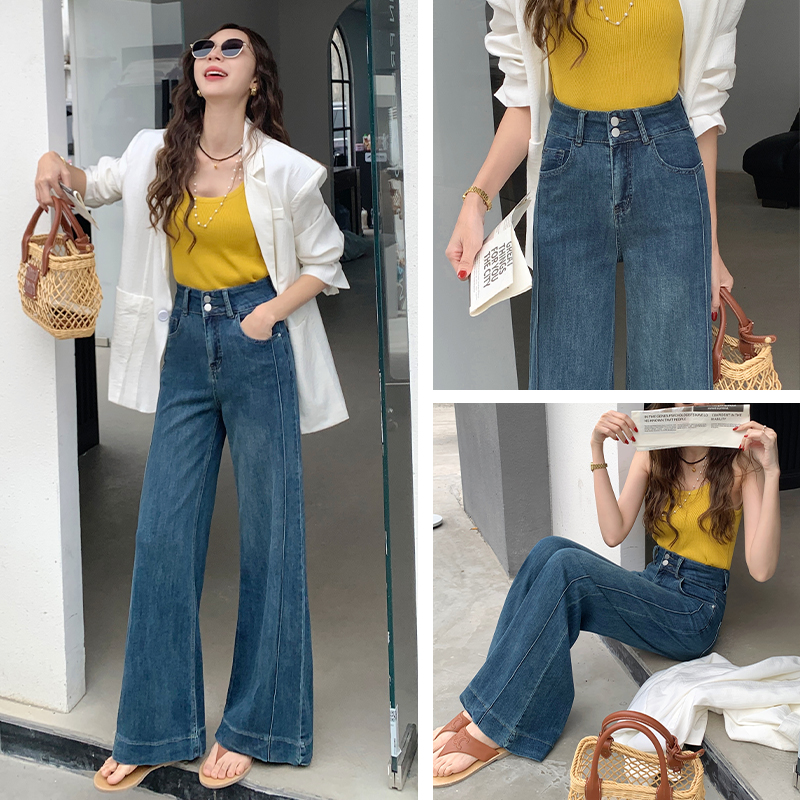 乔栈复古蓝不贴腿微喇牛仔裤女2025年爆款高腰遮肉显瘦垂感阔腿裤