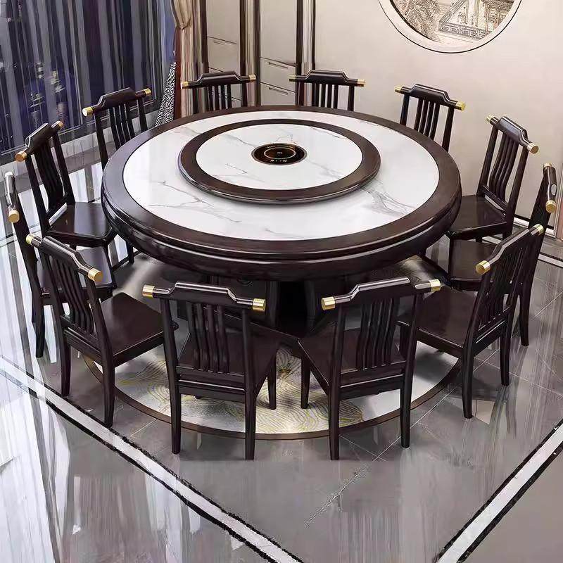 实木餐桌新中式圆形岩板电磁炉火锅饭桌家用饭店大圆桌带转盘饭桌,住宅家具,岩板餐桌,淘宝优惠券,粉丝福利购,淘宝优惠卷
