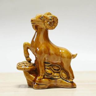 唐三彩陶瓷羊摆件生肖羊黄羊客厅家居玄关办公室装饰品摆设