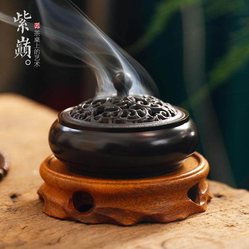 紫巅 香炉纯黄铜家用檀香炉室内盘香炉仿古中式供佛熏香香薰炉