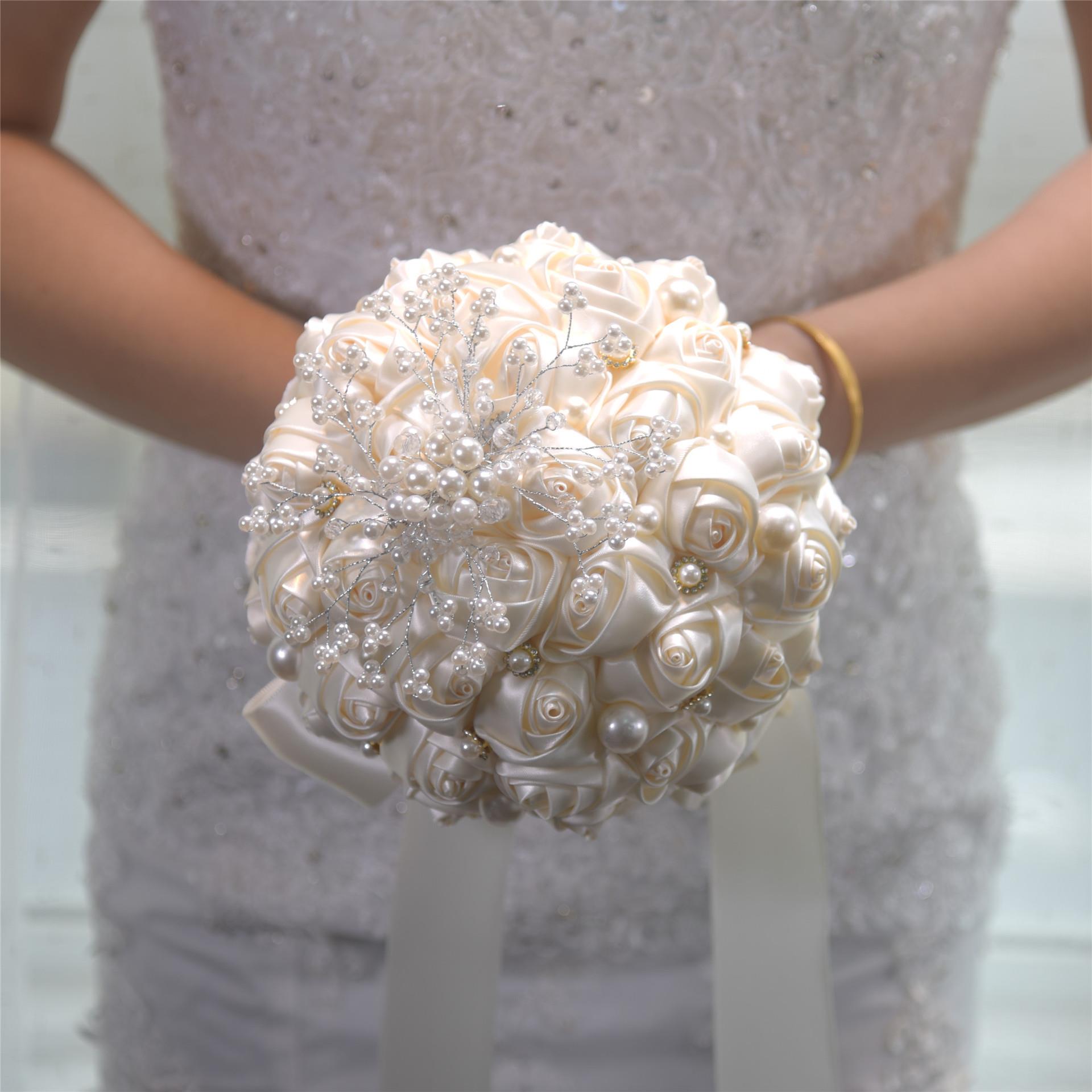 结婚新娘手捧花diy材料包领证出嫁婚礼珍珠水钻送闺蜜的新婚礼物