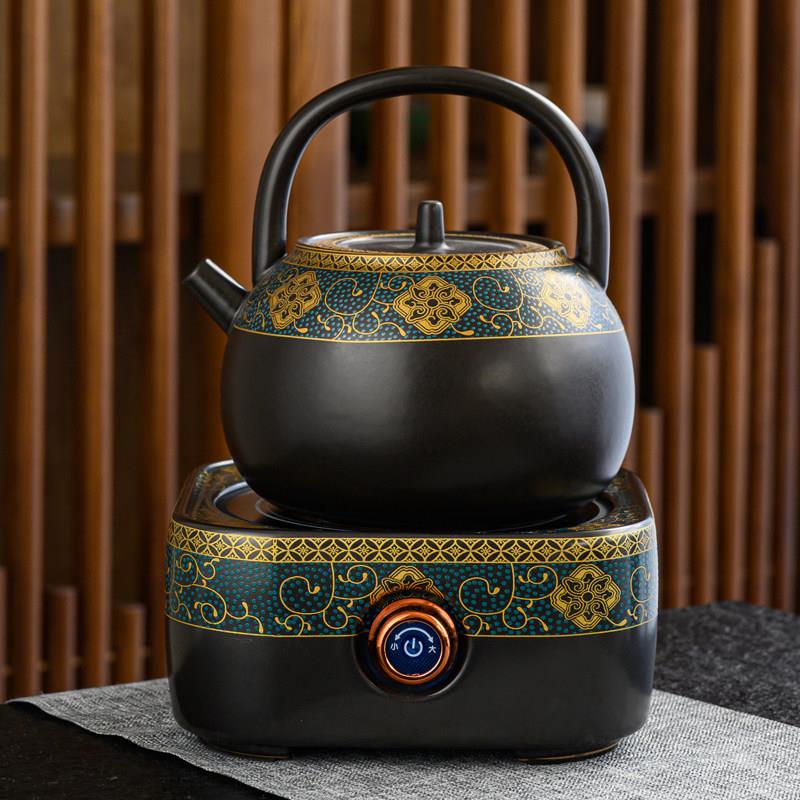 珐琅彩电陶炉煮茶器耐热玻璃侧把壶家用复古陶瓷茶炉中式茶具茶壶