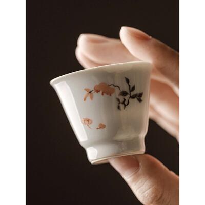 束刻中式覆古青瓷手工小碎花闲谈茶杯功夫茶具小品茗杯闻香杯30ML