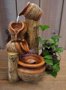 现代田园风树桩陶罐喷泉摆件户外阳台别墅中式创意流水造景装饰品