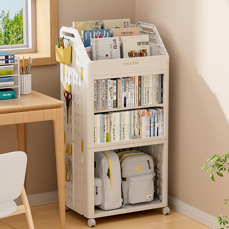 可移动书架落地多层置物架带轮一体靠墙可折叠书本收纳儿童绘本架